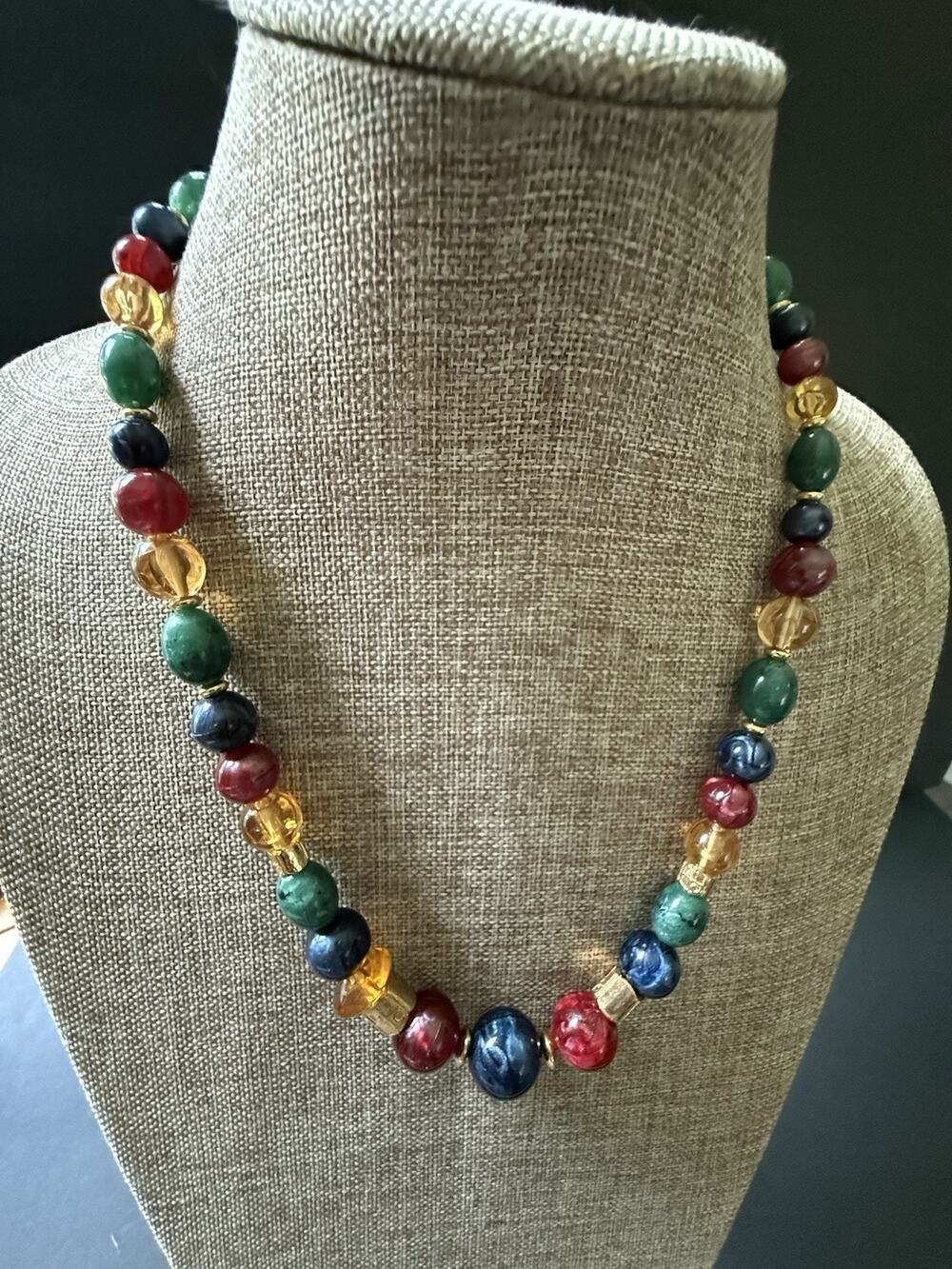 Vintage Beaded Chunky Acrylic Necklace Bead Colorful Long Boho Festival Hippie